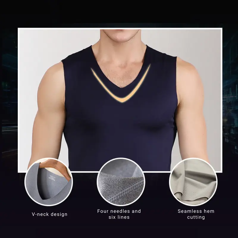 Kaos Dalam Pria Singlet Polos Warna V Neck Ice Silk Spandex T-Shirt Tipis Tali Besar JCKS11 2