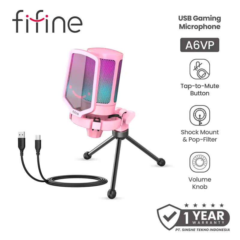 FIFINE AmpliGame A6V USB Microphone with Volume Dial, Mute Button & RGB Mic for Gaming on PC Laptop PS4&5 0