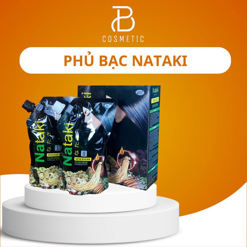 Thuốc Nhuộm Phủ Bạc Đen Tóc Dạng Túi 500mlx2 Nataki - không dính da đầu