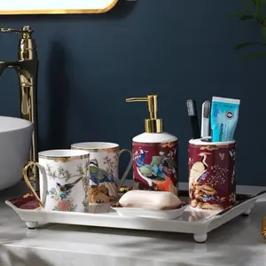 Perlengkapan Bathroom Set Nampan Tempat Sabun Sikat Gigi Mewah Peacock