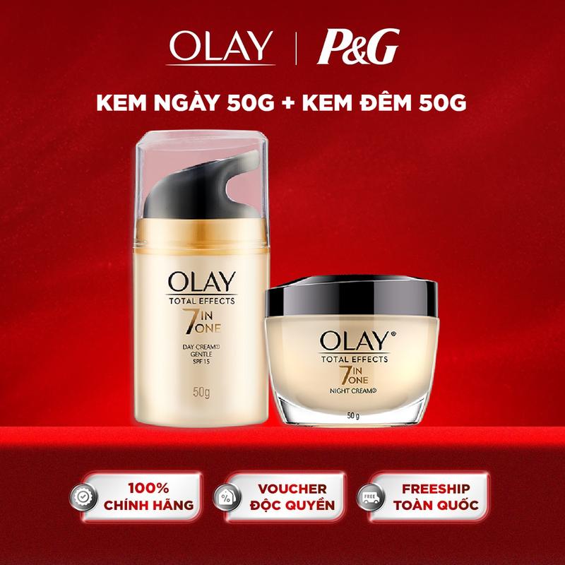 Combo 2: Kem Dưỡng Ẩm Ngày & Đêm Hỗ Trợ Phục Hồi & Làm Chậm 7 Dấu Hiệu Lão OLAY TOTAL EFFECTS 50g X2