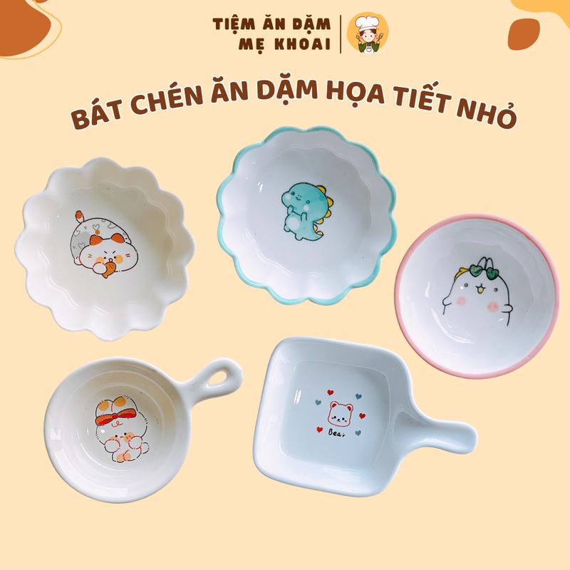 Bát ăn dặm họa tiết cho bé, chén ăn dặm cho bé chất liệu gốm sứ, dung tích 70ml, in hình ngộ nghĩnh