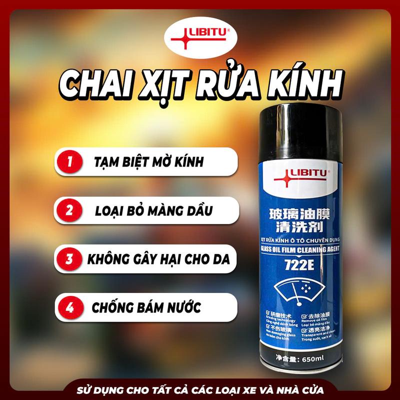 Xịt Rửa Kính LIBITU Chống Bám Nước Gương Kính Xe Máy, Ô Tô, Loại Bỏ Các Vết Ố Vàng, Bụi Bẩn, Dầu, Cặn Canxi, Và Các Vết Bẩn Khó Tẩy Trên Kính