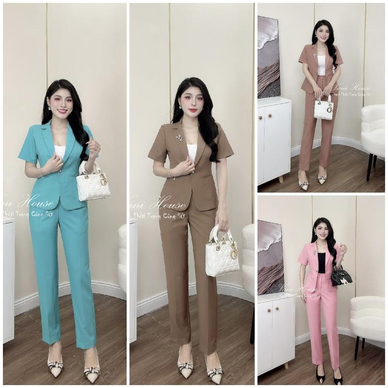 TJ87 Set nguyên bộ áo Vest Nữ tay ngắn quần dài Women