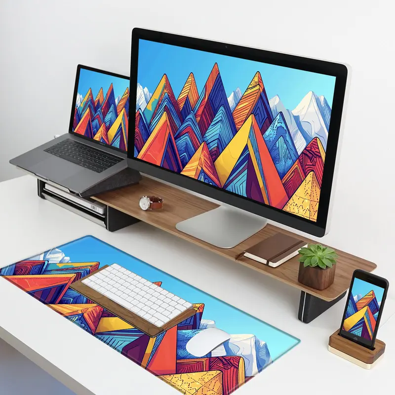Geometric Mountain Peak Pattern Mouse Pad, Durable Rubber Non-slip Base Mouse Pad, Large Rectangular Mouse Pad for Office & Gaming 5