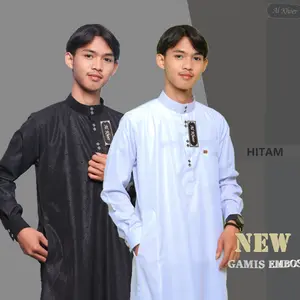 jubah pria dewasa jubah warna hitam putih gamis murah 2024 Putih Hitam Abu Embos Kancing Motif Muslim