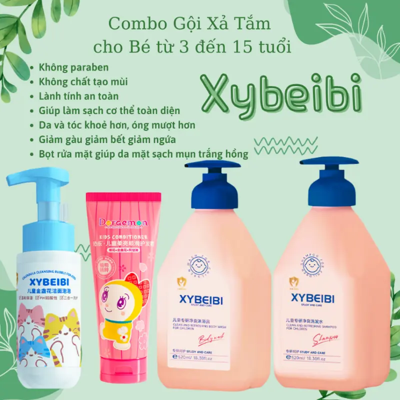 Combo Dầu gội + Sữa tắm trẻ em XYBEIBI từ 3-15 tuổi công nghệ đặc biệt dịu nhẹ, dung tích 520ml mã T3