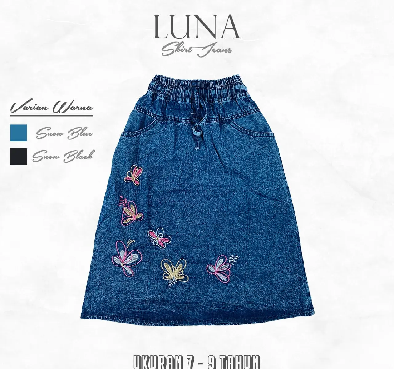 Luna Skirt | 4-10 Tahun Rok Jeans Anak Perempuan Motif Kupu-Kupu