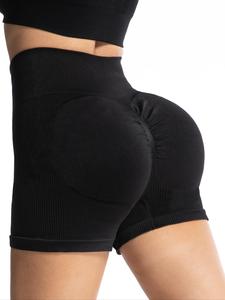 Plus Size Solid Ruched Sports Shorts, High Stretch Breathable Comfortable Skinny Shorts, Gym Shorts, Women's Sportswear for Yoga Gym Workout