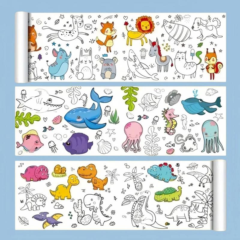 Product Introduction of Doodle Coloring Paper, Cartoon Animal Pattern Coloring Paper, Birthday Gift Ideas Graffiti Scroll Art Paper for Toddlers Boys Girls Educational Toys Animal World, Gifts for Boyfriend, Gift for Boyfriend, Mens Gifts 19
