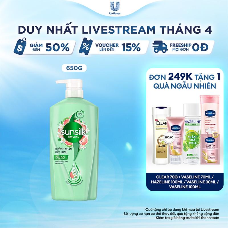 Dầu gội Sunsilk Natural thành phần thiên nhiên cho mái tóc tỏa hương và hỗ trợ Dưỡng Tóc giảm gãy rụng 650g [1]