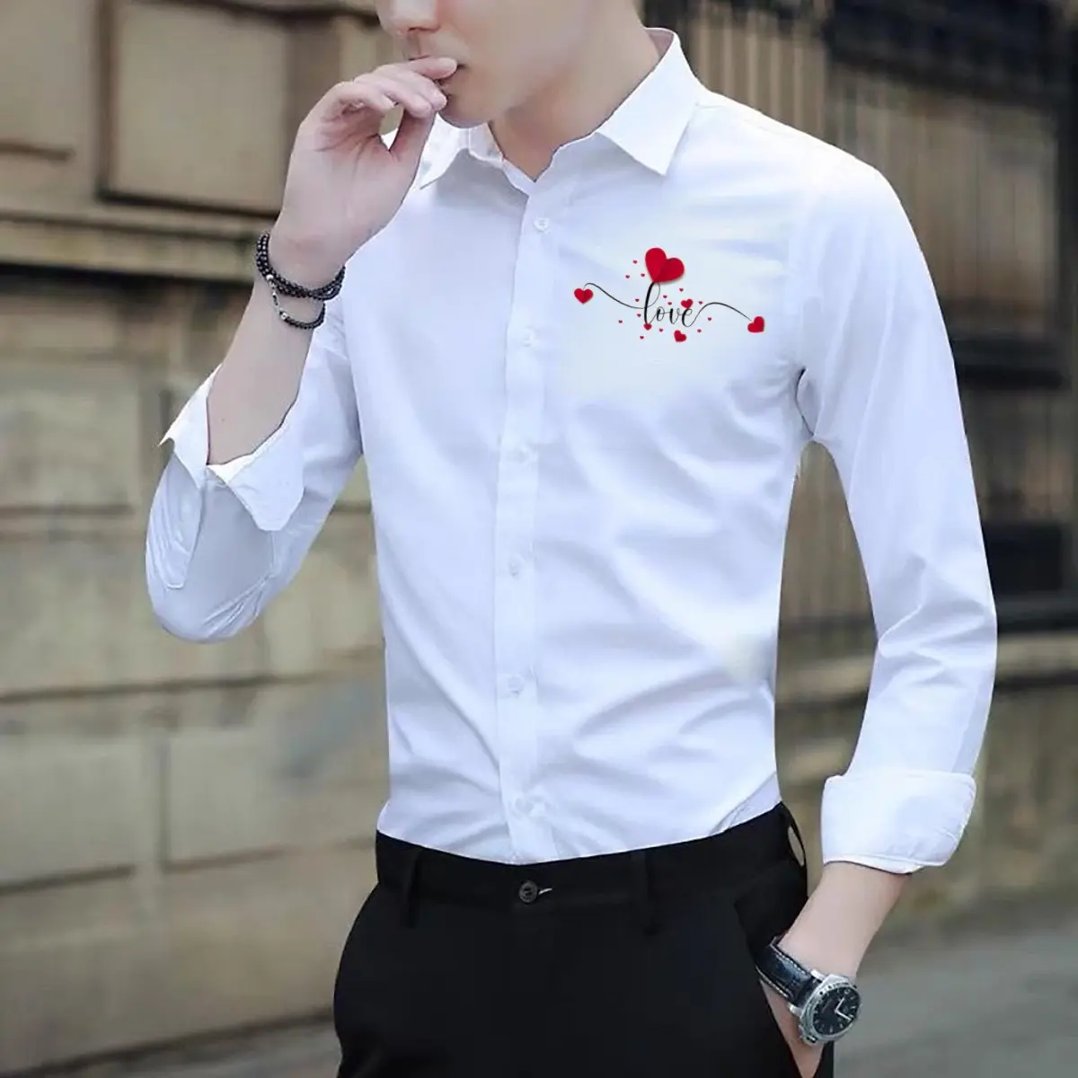 Áo Sơ Mi Nam Dài Tay In Hình Chữ "LOVE" Vải Lụa Mềm Mịn ( Ảnh thật ). Menswear Shirt  Có Cổ Kate