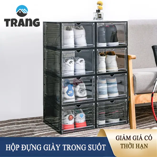 Trang Hộp đựng giày xếp chồng từ tính trong suốt phía trước hộp giày Chất lượng caobền và chống bụi 0