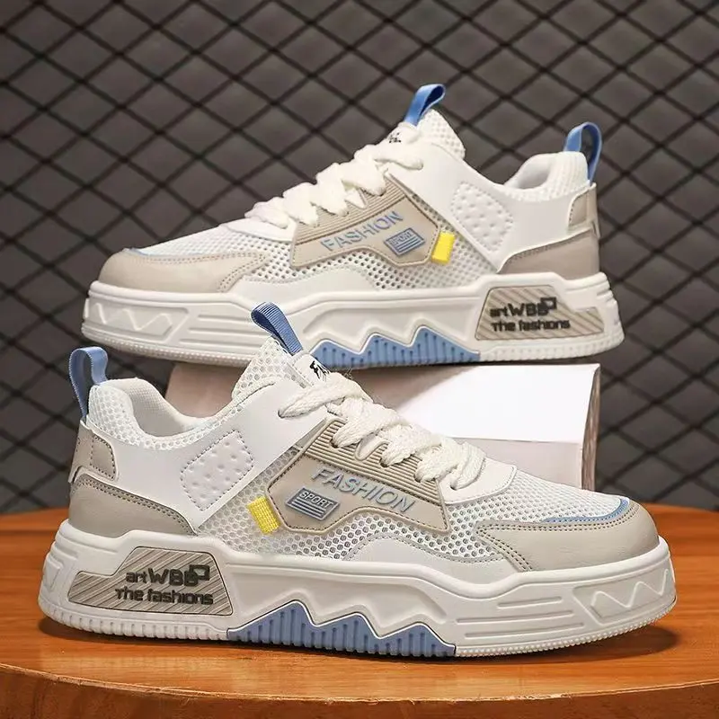 2025 Spring New Men's Shoes Non-slip Mesh Shoes Breathable Casual Sneakers Versatile Trendy Youth Thick-soled Sports Shoes