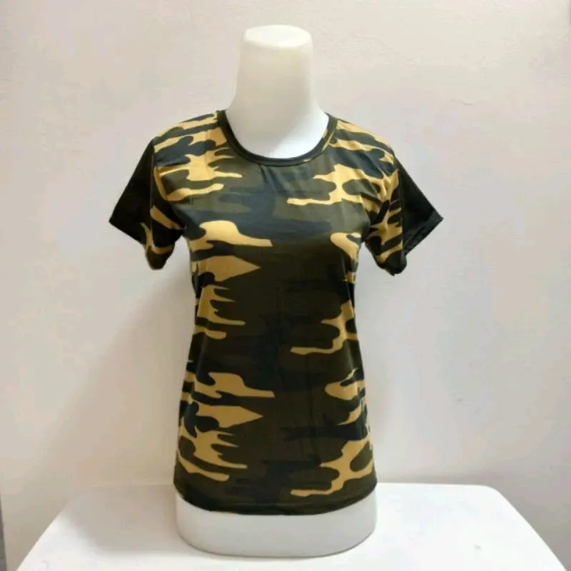 Baju Kaos Abg Tentara Hijau Army Polos Lengan Pendek Wanita Slim-fitting Katun 0
