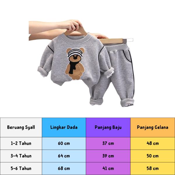 Product Introduction of Setelan Joger Beruang Syall Anak Usia 1-6 Tahun Pakaian Anak Laki-Laki dan Perempuan_ara store Parsel 0