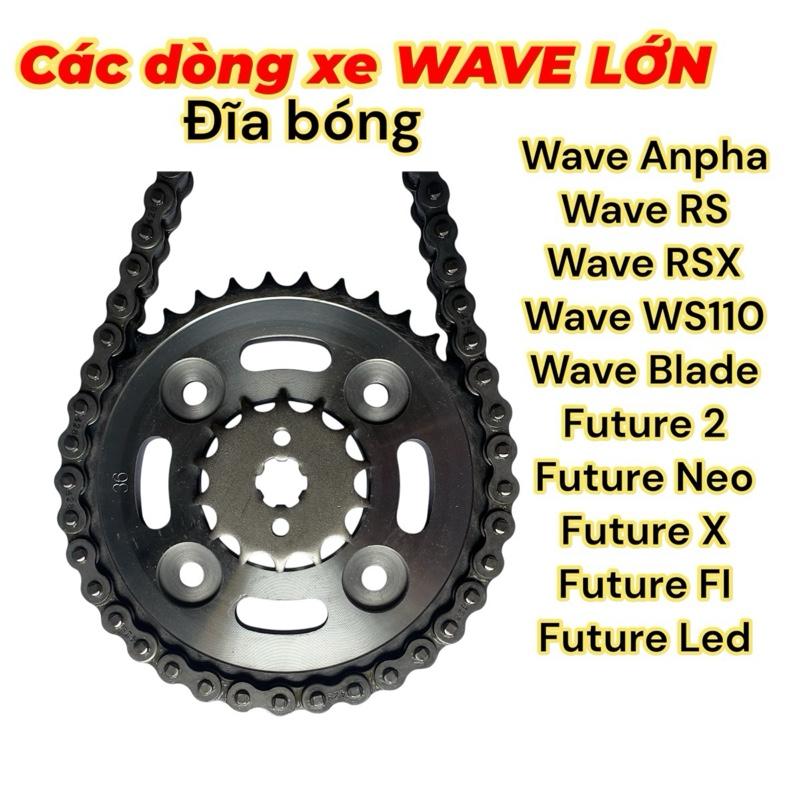 Nhông Sên Dĩa xe Wave lớn như Anpha dời mới/ WS110/RSX 110/Future/Blade 36T-14T-106L (không dùng được cho Wave nhỏ, xe Trung Quốc) Phụ tùng