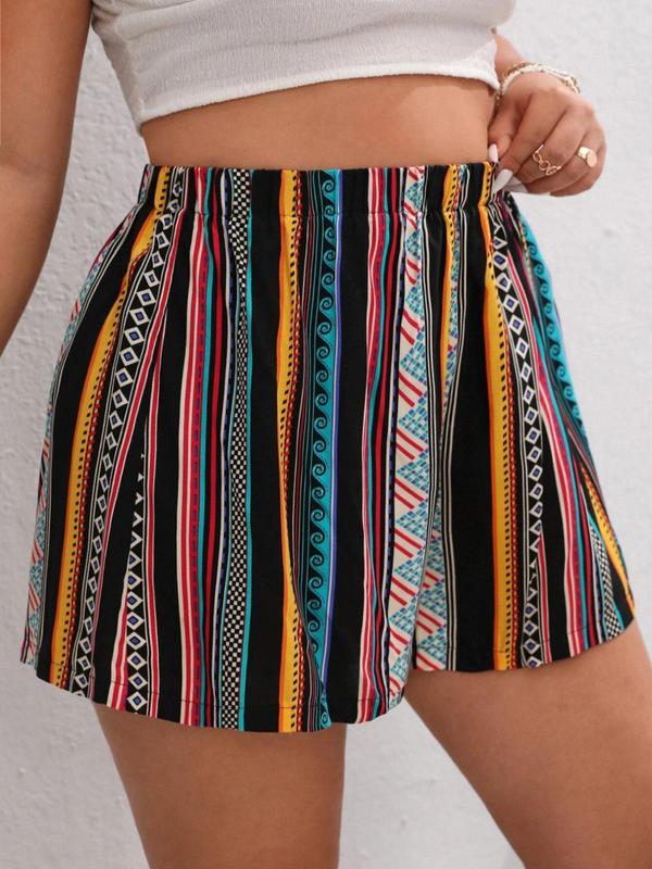 Women's Striped Print Shorts, Casual Comfy Shorts for Daily Wear, Ladies Bottoms for All Seasons 2