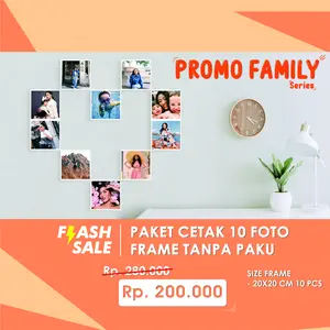 PAKET 10 FRAME + CETAK FOTO TANPA PAKU TINGGAL TEMPEL Dipasang di Dinding