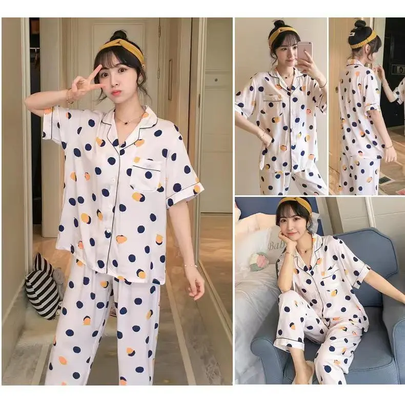 ECHO B23 - BAJU TIDUR PIYAMA SET KEMEJA CP LENGAN PENDEK CELANA PANJANG IMPORT PIYAMA KEMEJA BAJU TIDUR WANITA 3
