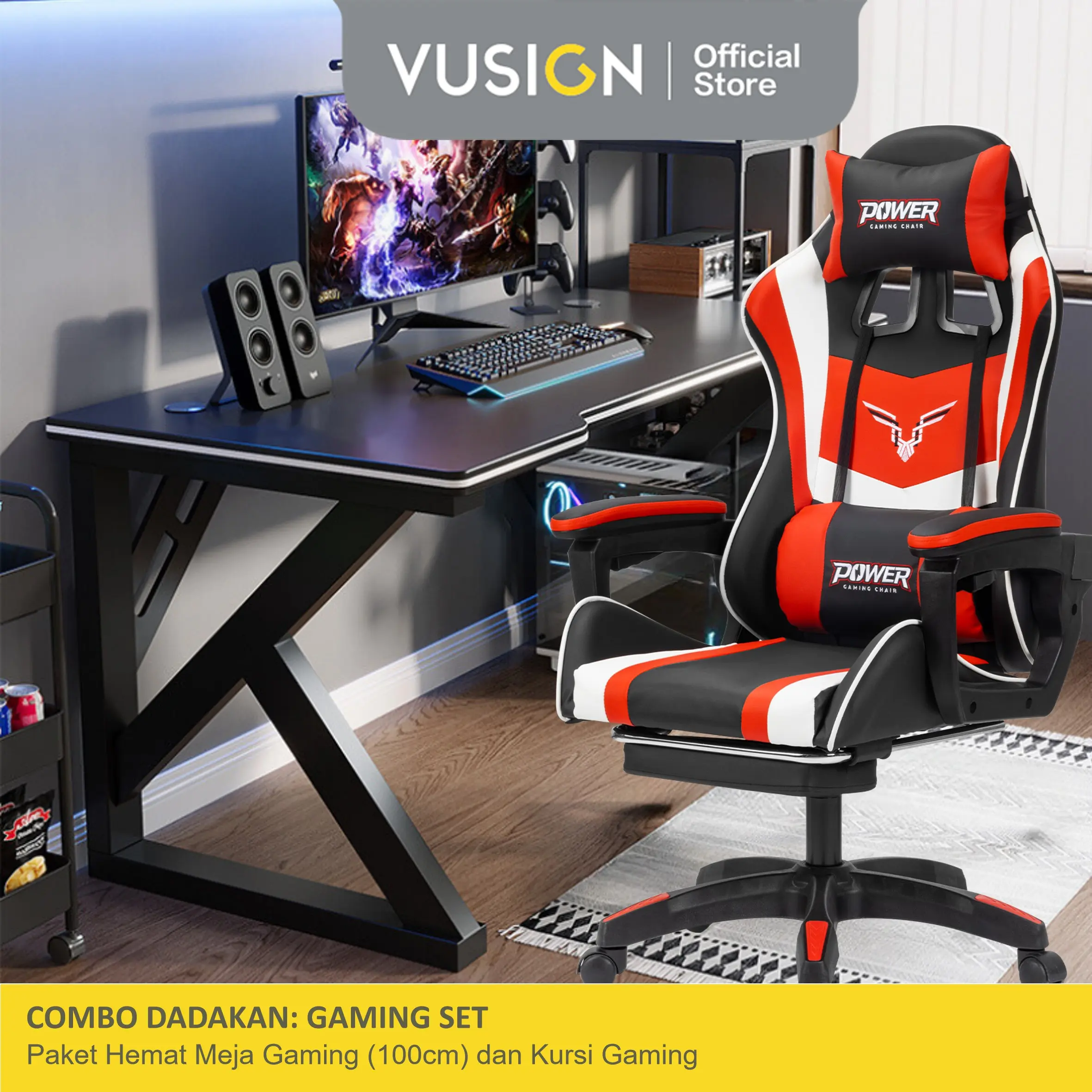 [COMBO DADAKAN SET GAMING 3] Gaming Table 100CM & Chair Package/Paket Hemat Set Meja dan Kursi Gaming E91510 E4927S bantal furniture Sandaran