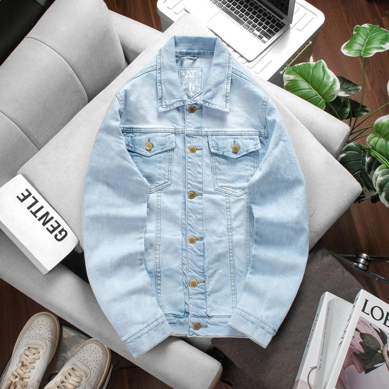 Áo khoác Jeans Luxury màu xanh trơn co giản 2 chiều from slim a78 Nam Menswear Jacket