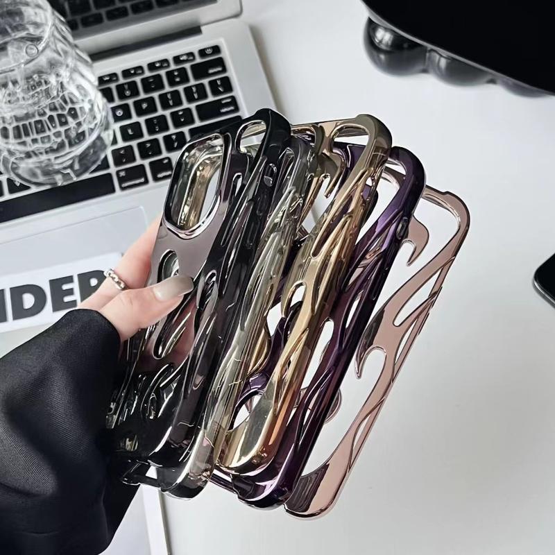 Product Introduction of Flame Pattern Hollow Heat Dissipation Electroplating Purple TPU Mobile Phone Case Protective Cover Suitable for iPhone16 iPhone15 iPhone14 2