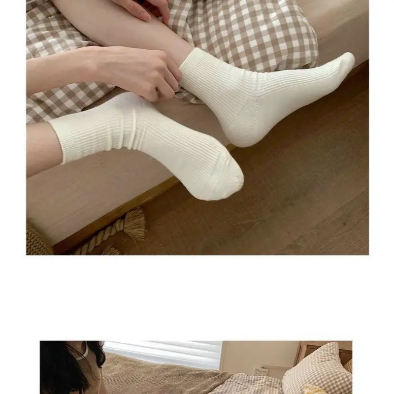 Set 5 đôi Tất cao cổ nữ phong cách Vintage Hàn Quốc, vớ nhún cao cổ nữ nhiều màu chất cotton mềm mịn HQ 8