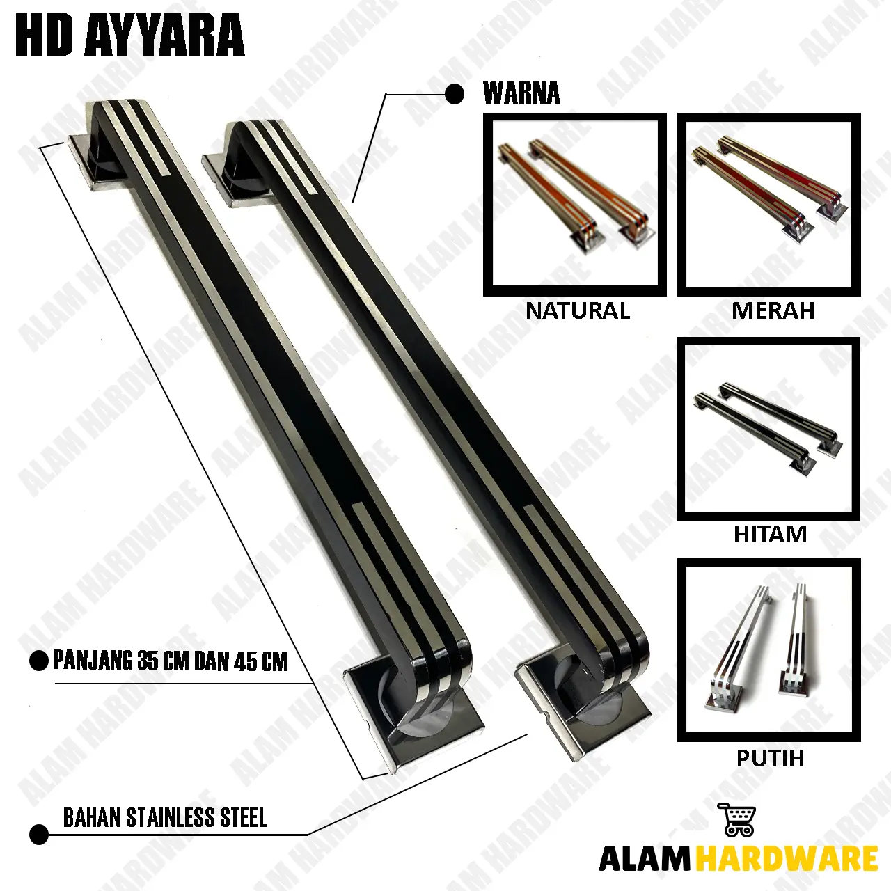 Handle Pintu Type AYYARA Panjang 35 Cm Dan 45 Cm Gagang Pintu Rumah Stainless Steel Anti Karat ALAM HARDWARE