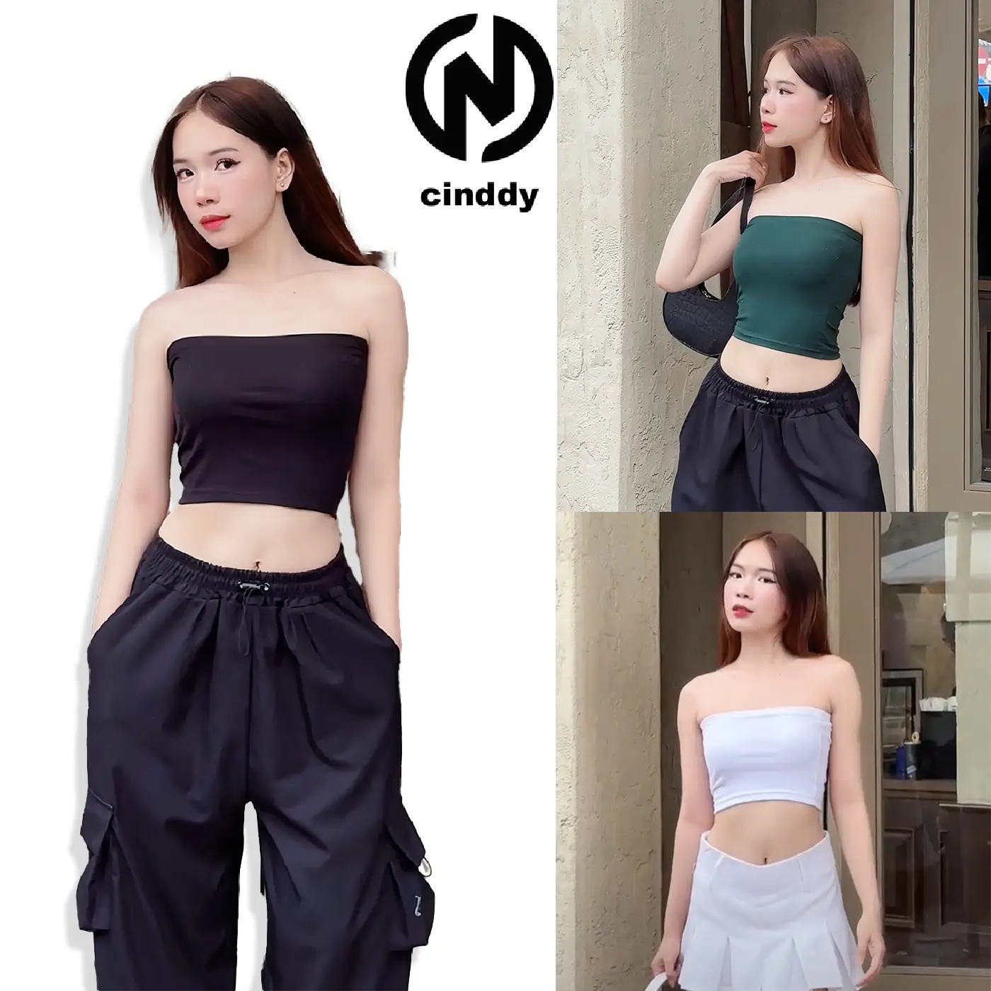 Áo ống croptop nữ CINDDY ôm sexy thun cotton, quây ngang trơn basic mặc trong vest, sơmi - OTT001 Women Đen