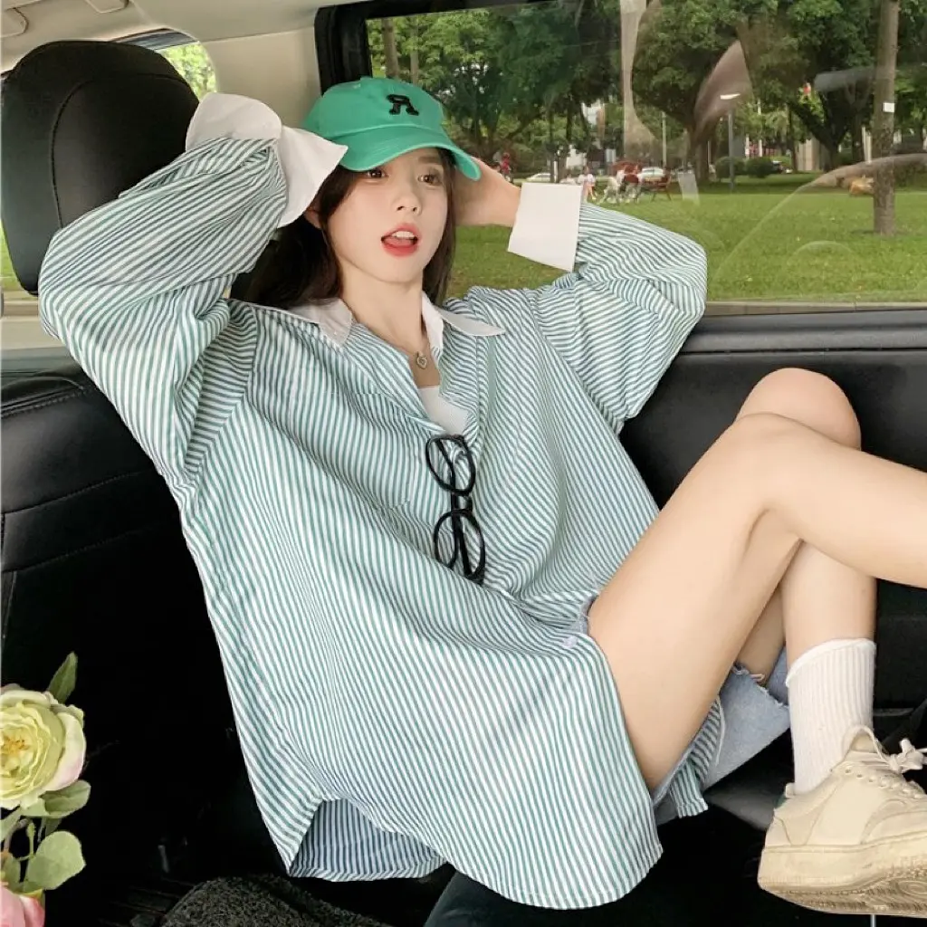 Áo Sơ Mi Công Sở Nữ MAYYA Kẻ Sọc Phối Cổ Trắng Form Rộng Dài Tay Chất Mềm Mát A20 Top Women  Shirt