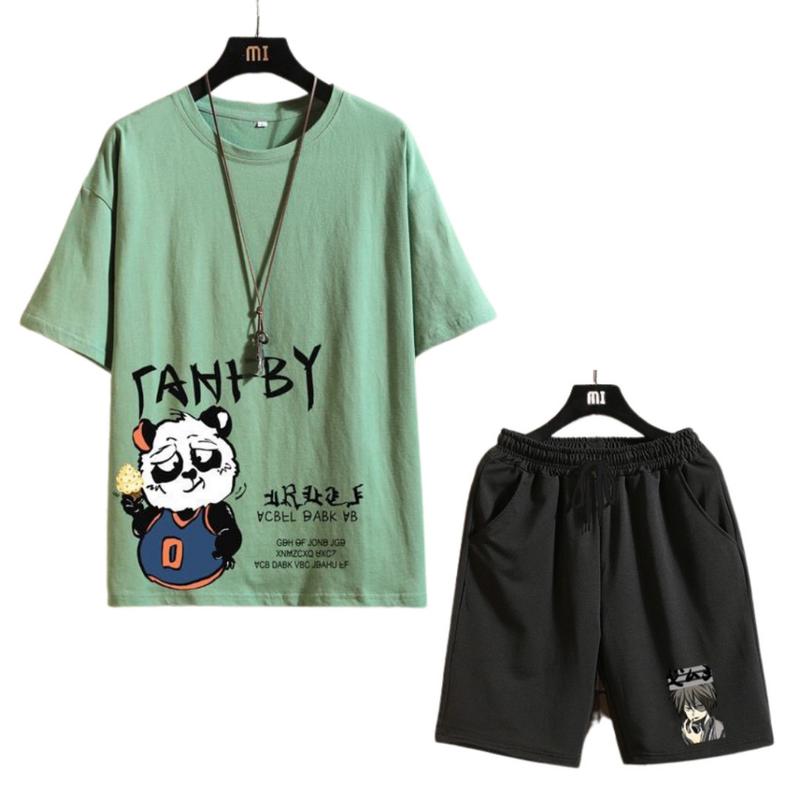 [MÃU MỚI] Bộ Quần Áo Thun Nam Nữ Mùa Hè In Gấu Trúc Phối Quần Short In Chữ Thời Trang 5