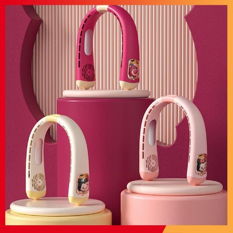 Quạt đeo cổ Mini Gấu dâu không cánh quạt sạc pin tiện dụng