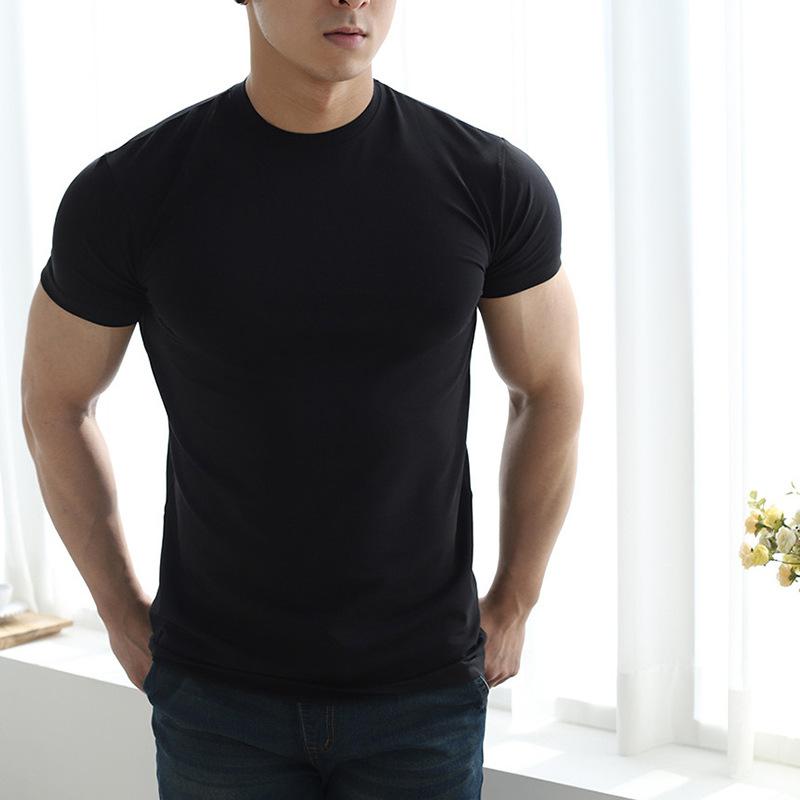 Product Introduction of 1Pcs Men's Summer Solid Color Slim Fit Elastic Loose Sports Short Sleeve 17