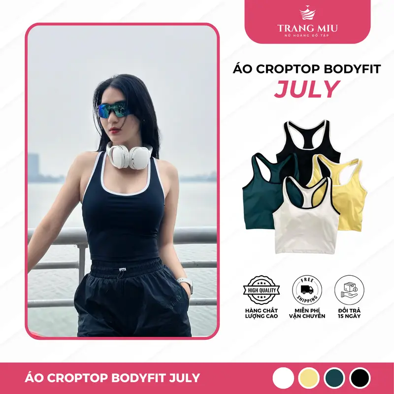 Áo croptop bodyfit July, Áo croptop cao cấp thời trang, Chuyên dụng chyạ bộ, đạp xe, tập gym,...| TRANGMIU Sportwear 0