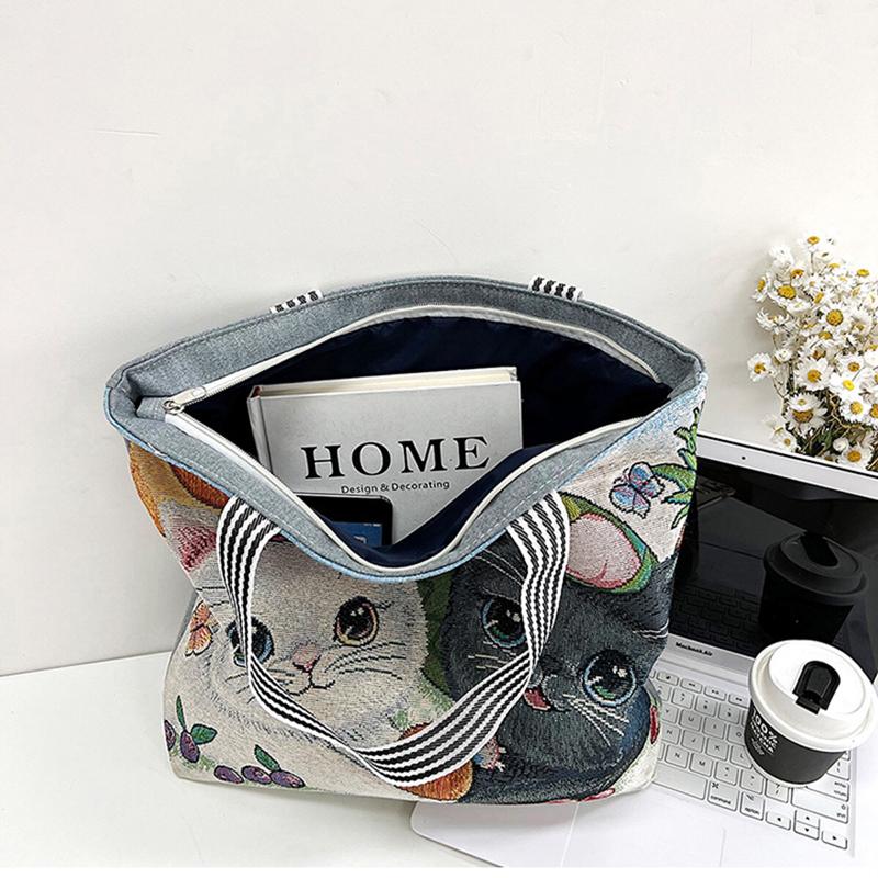 Túi vải tote thêu thổ cẩm có khóa kéo cỡ lớn đựng đồ đi làm đi học size 45cm 7