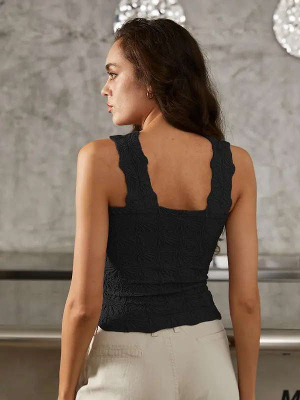 Women's Floral Embossed Sports Tank Top, Casual Solid Textured Sleeveless Sports Top for Yoga Gym Workout, Ladies High Stretch Sportswear for All Seasons, Soft Top Women 5