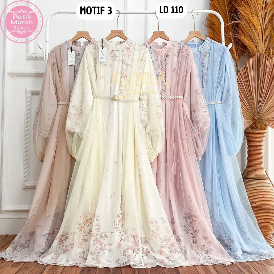 Xoba 3555 LD 110 Gaun Wanita Kasual Gaun Ceruti Motif casual panjang mix Tile