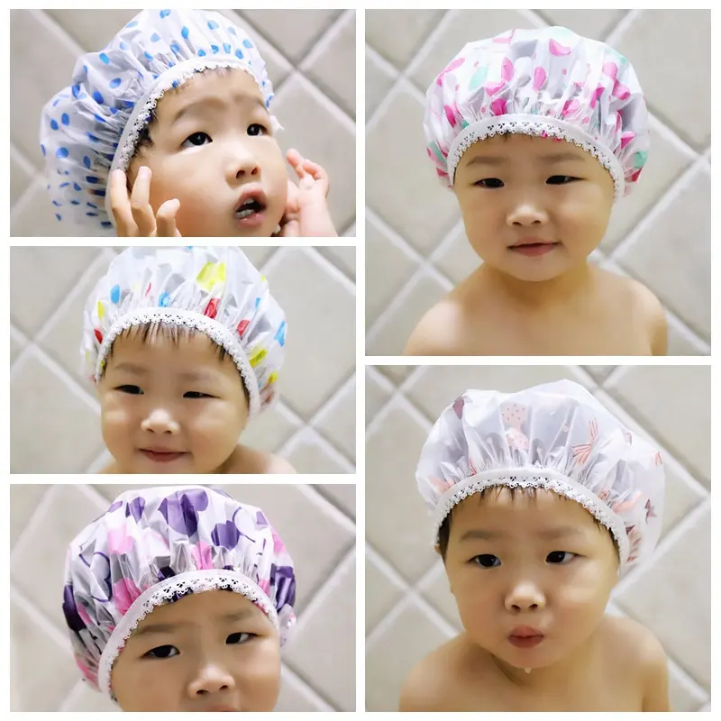 Cute Children Bathing Hair Moisture-Proof Cap Baby Shower Cap Waterproof Shower Hat Kids Bathroom Cap baby  shower
