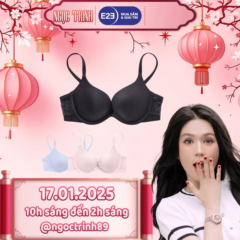 BOM Sister x Ngọc Trinh - Áo lót nữ CÔNG SỞ có gọng, áo bra mút mỏng thun lạnh cài sau màu trơn cở bản hồng đen xám, dây liền bảng lưng phối lưới thông hơi, size 32/70-38/85 MU26015