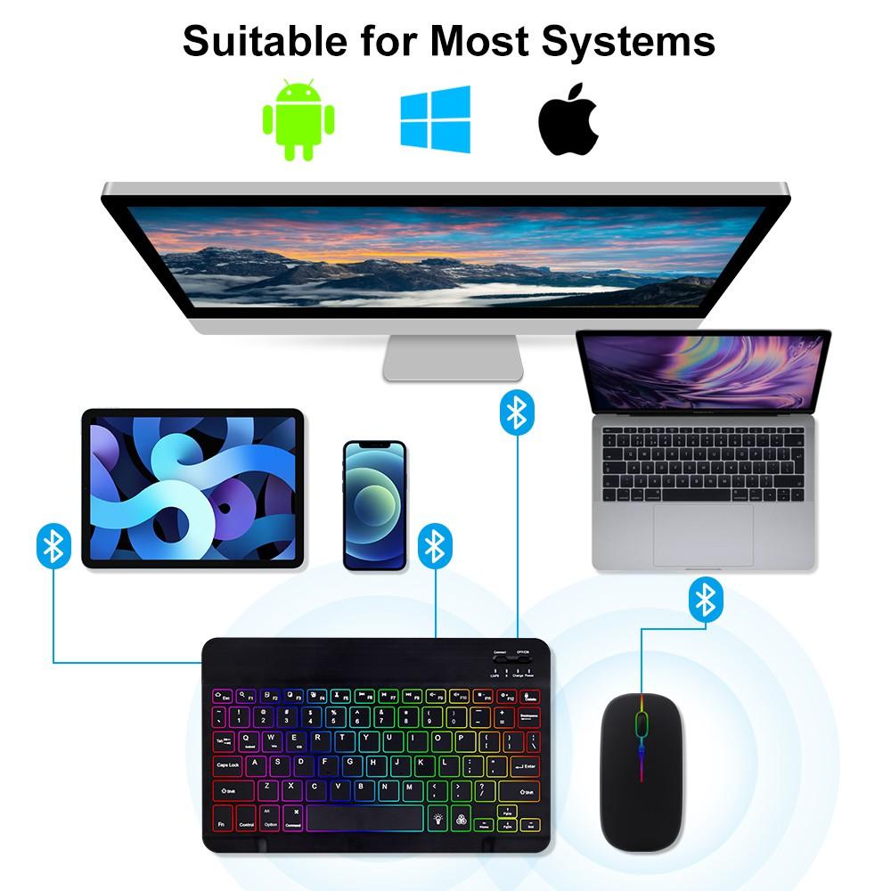 【COD/GOOJODOQ】10 Inch  Backlight Wireless Keyboard And Mouse LED Colorful Bluetooth Keyboard For iPad Laptop Android iPhone Lampu