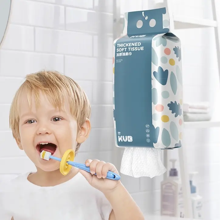 ￼Khăn mặt khô cao cấp KUB, giấy lau đa năng dùng 1 lần có thể tái sử dụng - Gói 320 khăn tặng kèm móc treo 3