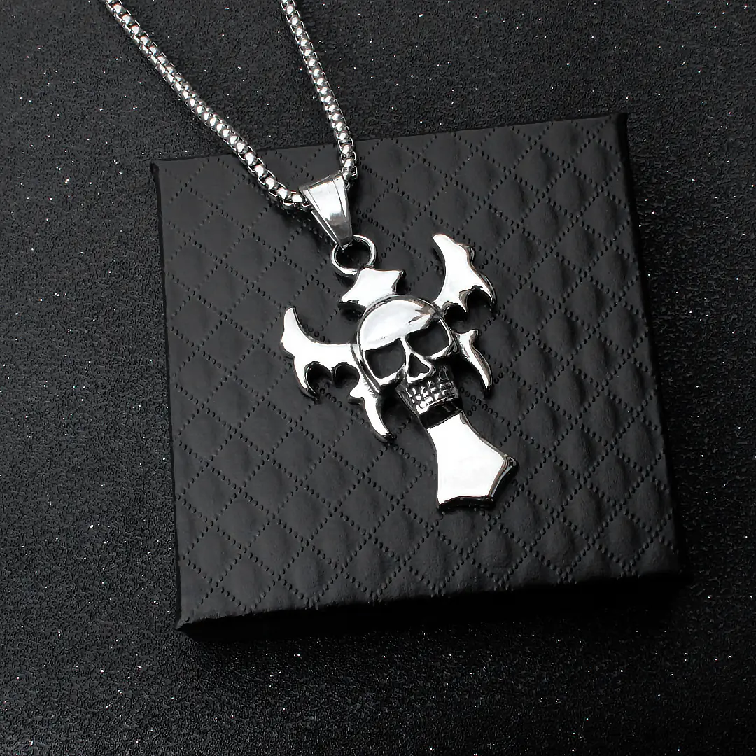 Vintage necklace pendant, titanium steel jewelry, skull pendant, cross, skull head, men's pendant