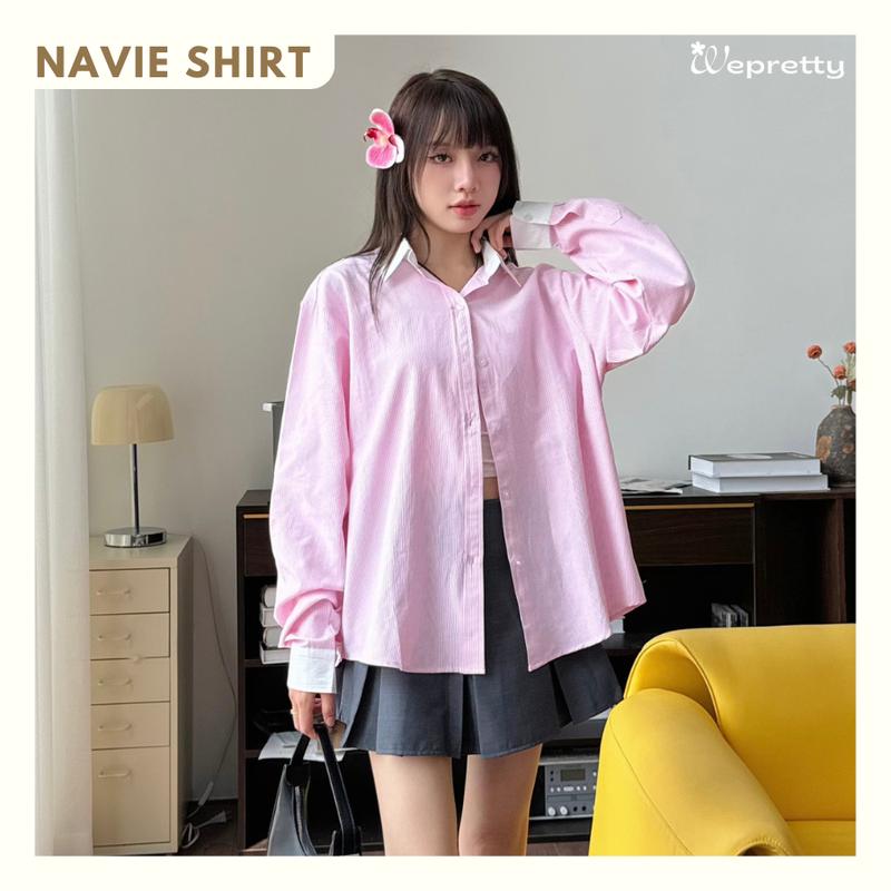 [TẶNG DÂY REN] NAVIE SHIRT - Áo sơmi nữ OXFORD PREMIUM phối cổ trắng dày dặn Wepretty phong cách Hàn Quốc với 5 màu dễ phối