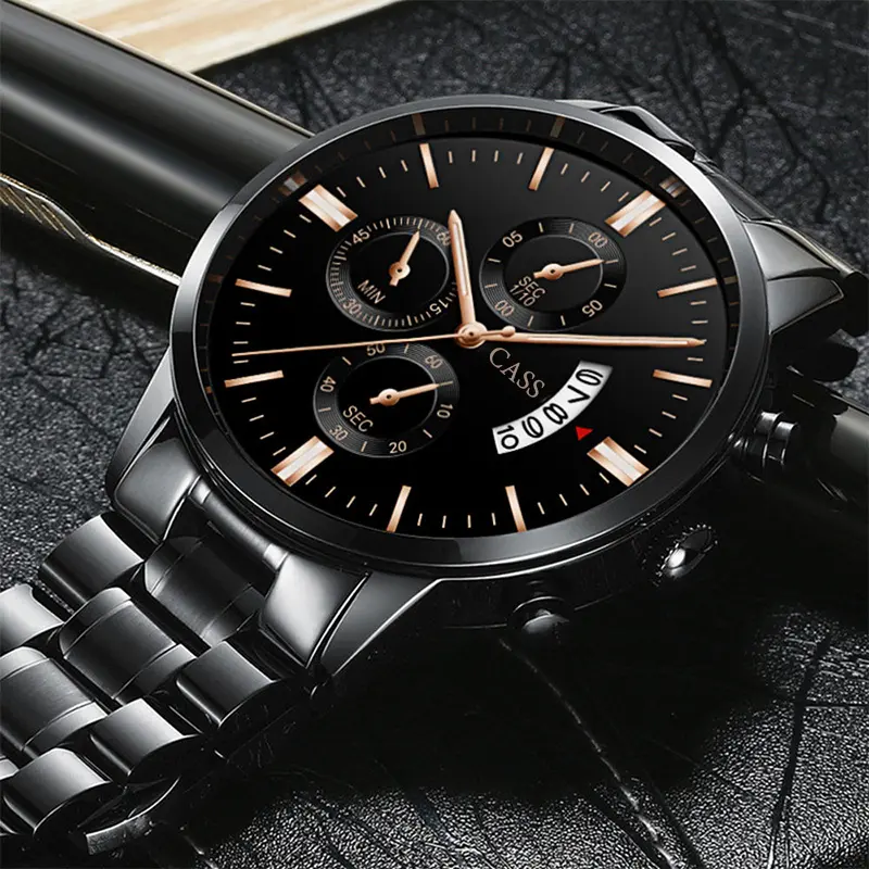 CASS JAM TANGAN PRIA TERBARU 2023 BAND BAJA KALENDER LEDAKAN BAND KUARSA WATCH MEN'S BUSINESS MEN'S WATCH THREE DIAL DIAL WATCH WATCH 8