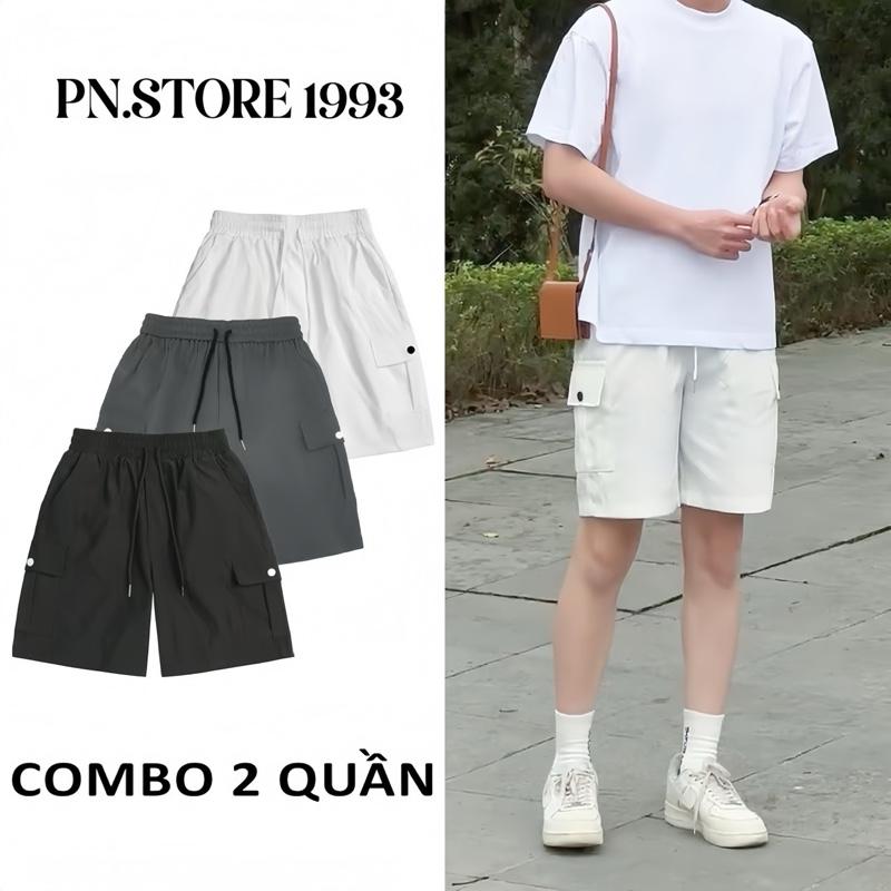 CONBO 2 QUẦN SHORT KAKI TÚI HỘP PN.STORE1993 nam nữ chất liệu kaki gió mặc thoáng mát Menswear Baggy Nhung Kem 0