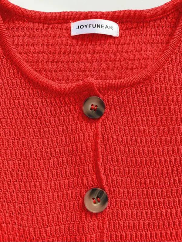Women's Plain Button Pocket Vest Jacket, Casual Sleeveless Round Neck Knit Top for Summer, Ladies Clothes for Daily Wear 7