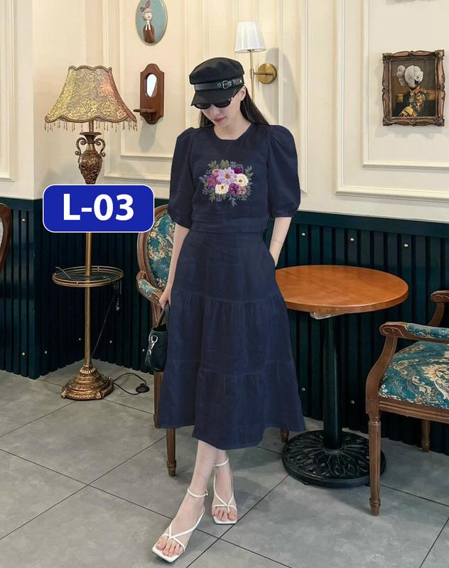 Set váy Mina, Set áo và chân váy có lớp lót chất liệu đũi tơ xước cao cấp và hình thêu nổi, set váy nữ sang chảnh có 7 màu, mặc tết dịu dàng Women Top 3