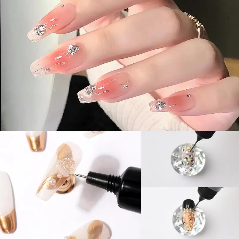 Rhinestone Nail Art Glue, 2 Counts/set Nail Art Glue For Rhinestone Nail Art, DIY Nail Art Decoration, Manicure Accessories, Beauty Nail Art Supplies For Women & Girls, Christmas Gift, Nail Tech Supplie 7