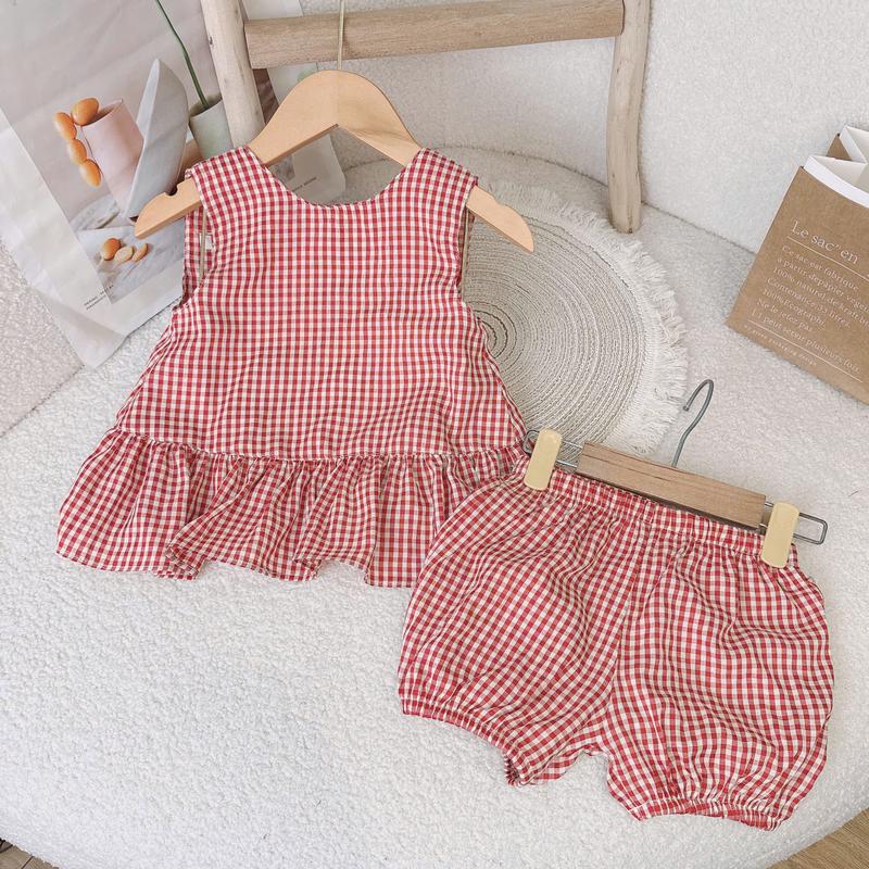 Đồ bộ bé gái caro đỏ Hapykids chất thô đũi mềm mát,bộ quần áo cho bé gái từ 0-6 tuổi (25.B20)